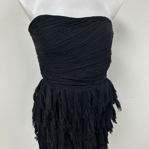 Elizabeth And James 100% Silk Strapless Foliage Cocktail Dress Womens 6 Black - Picture 2 of 7